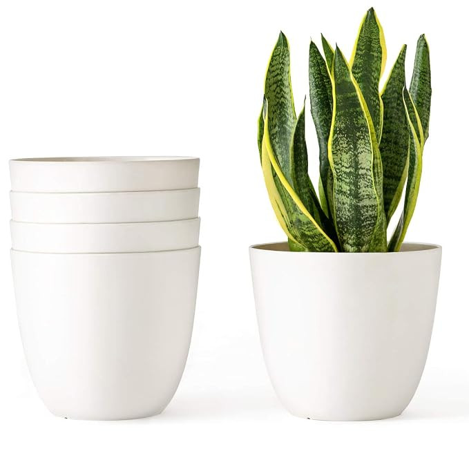 Mkono 5.5 Inch Plastic Planters Indoor Set of 5 Flower Plant Pots Modern Decorative Gardening Pot... | Amazon (US)