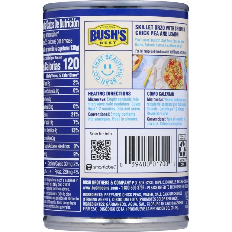 Bush's Canned Garbanzo Beans, Canned Chickpeas, 16 oz Can | Walmart (US)