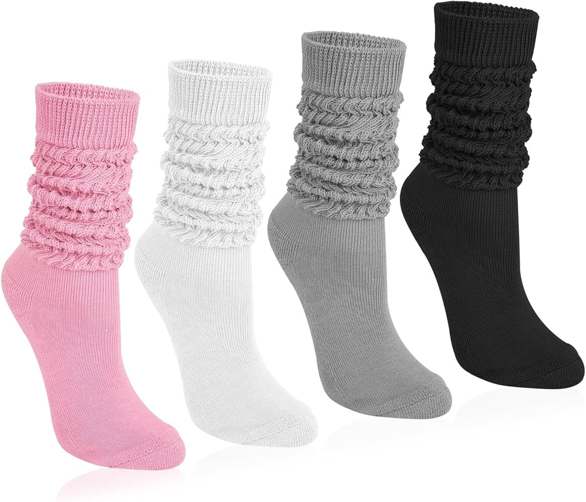 Justay 4 Pairs Slouchy Socks for Women, Scrunch Boot Long Knee High Knit Tube Athletic Slouch Soc... | Amazon (US)