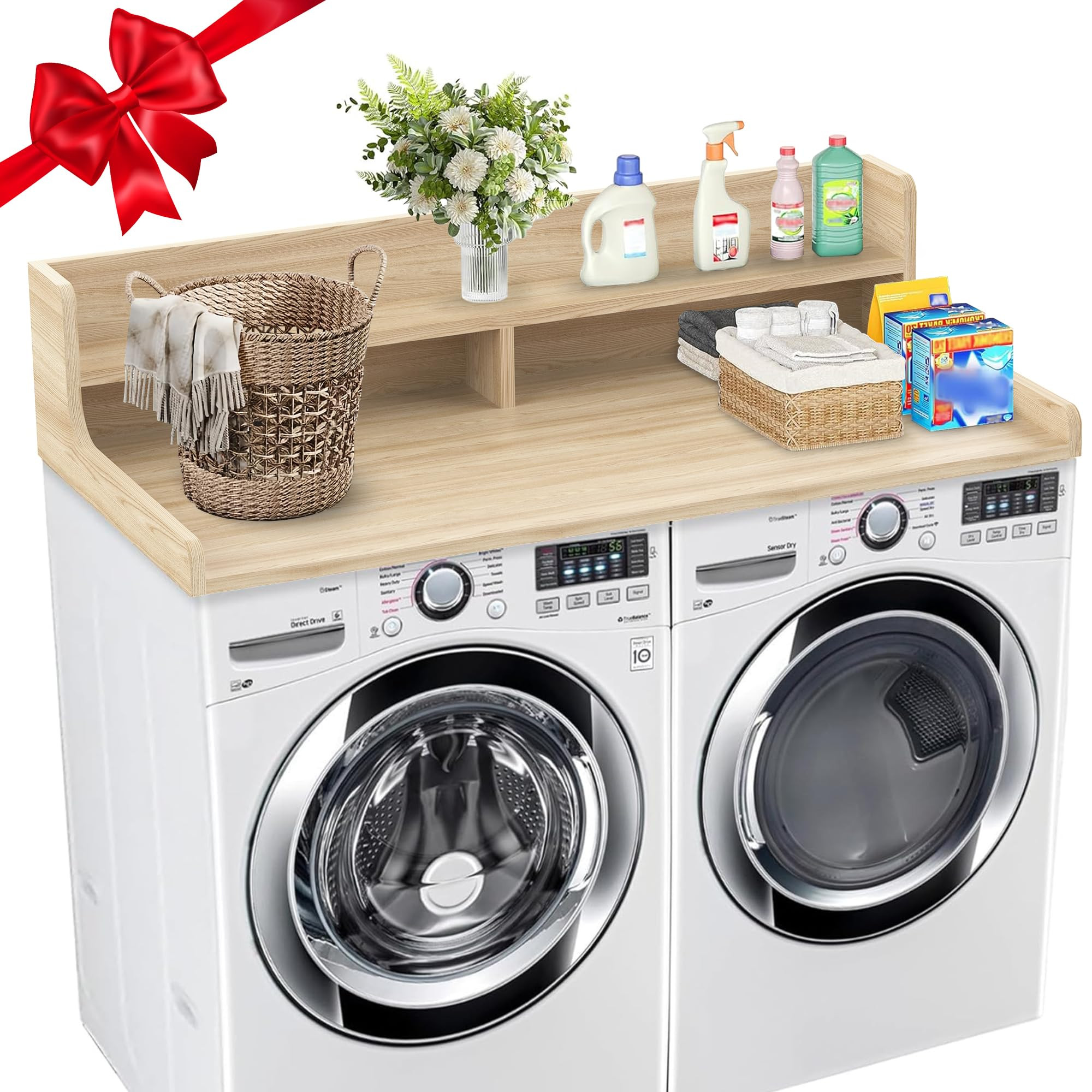 2-Tier Washer Dryer Countertop with 3" H Raised Edge, 54" W x 27.5" D Laundry Countertop Cover wi... | Amazon (US)