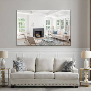 Black 72.00 in. W x 48.00 in. H Modern Rectangle Aluminium Framed Wall Mirror | The Home Depot