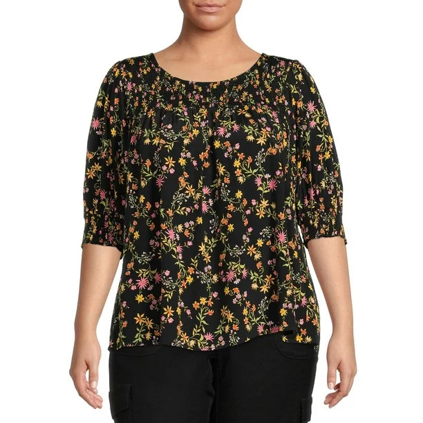 Terra & Sky Women's Plus Size Smocked Blouse - Walmart.com | Walmart (US)