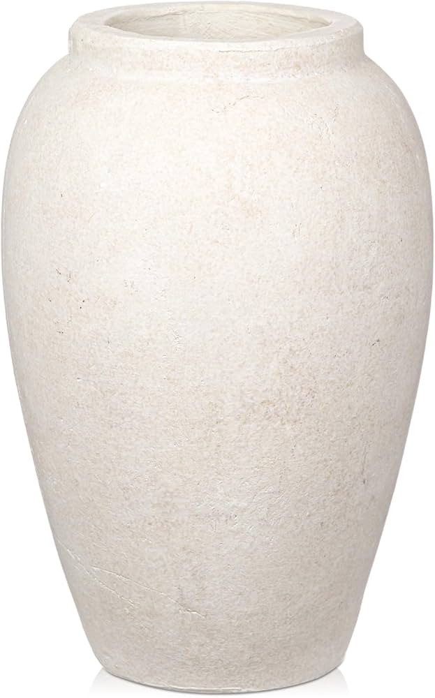 Handcrafted Flower Vase, 10.5" Tall Terracotta Vases, Vintage White Vase, Rustic Antique Décor, ... | Amazon (US)