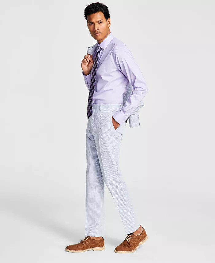 Men's Modern-Fit THFlex Stretch Blue/White Stripe Seersucker Suit Pants | Macys (US)