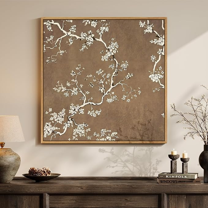 Framed Brown Botanical Square Wall Art for Room Decor, Vintage Floral Neutral Elegant Canvas Artw... | Amazon (US)