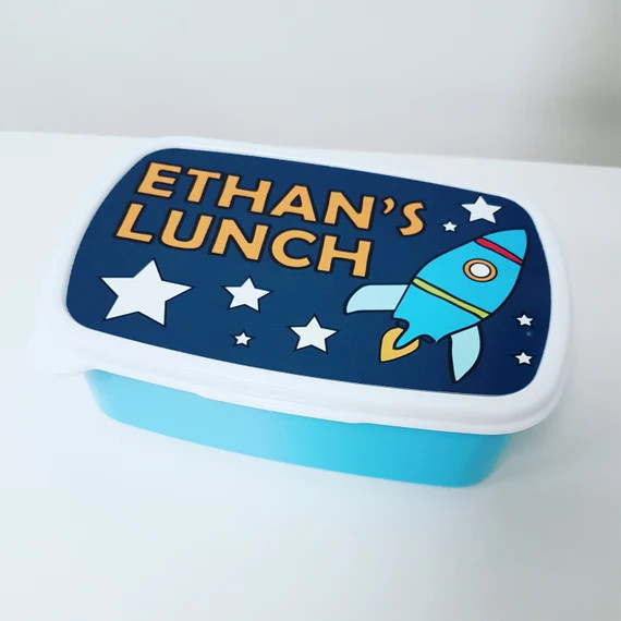 Personalised Lunch Box – Rocket and Stars, Lunch Tupperware, Personalised School Lunch Box, Bac... | Etsy (US)