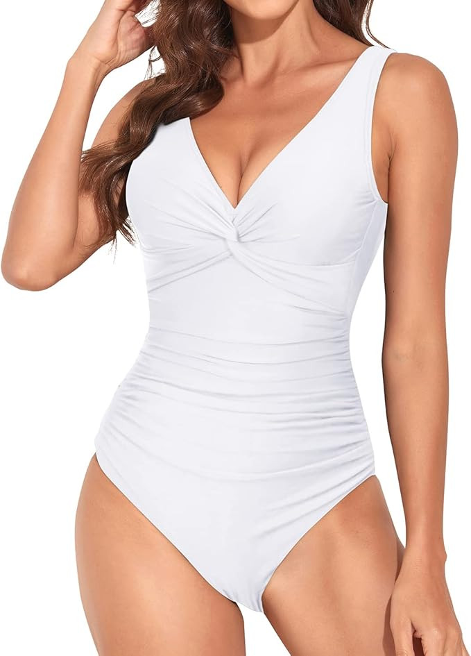 Holipick One Piece Swimsuit for Women Vintage V Neck Twist Bathing Suit Tummy Control Slimming Mo... | Amazon (US)