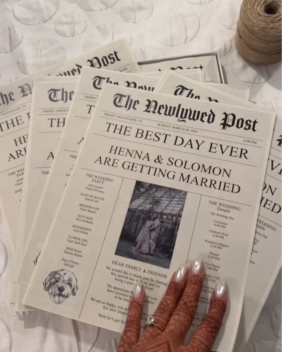 Wedding Newspapers I made for our wedding welcome bags. These were a hit and so simple to create for your big day! 

Wedding favors, wedding programs, wedding bags, wedding gifts, wedding welcome bags 

#LTKwedding