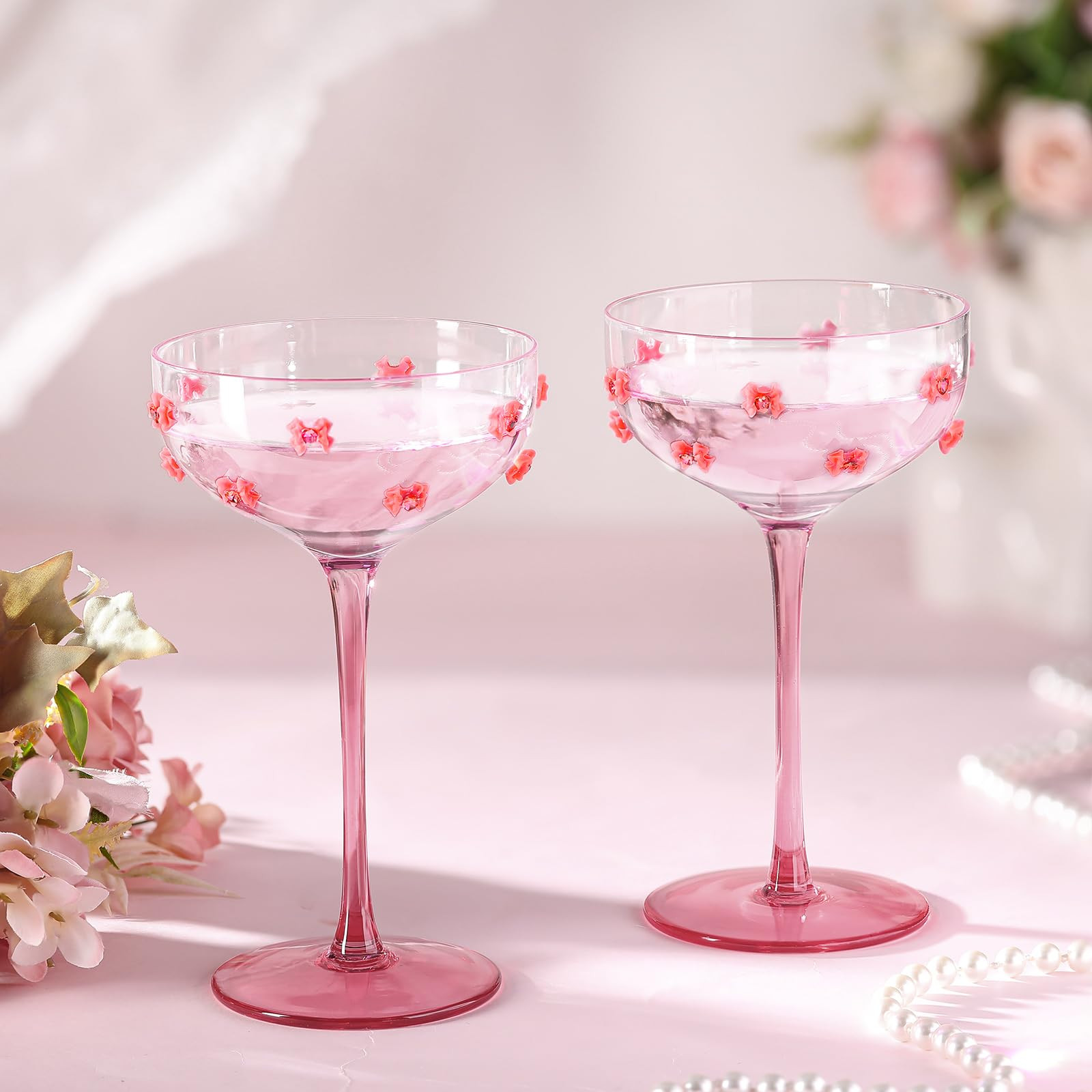 2 Pack Coquette Bow Martini Glasses Pink Champagne Flutes Glass 8 oz Wine Cocktails Glassware Dec... | Amazon (US)