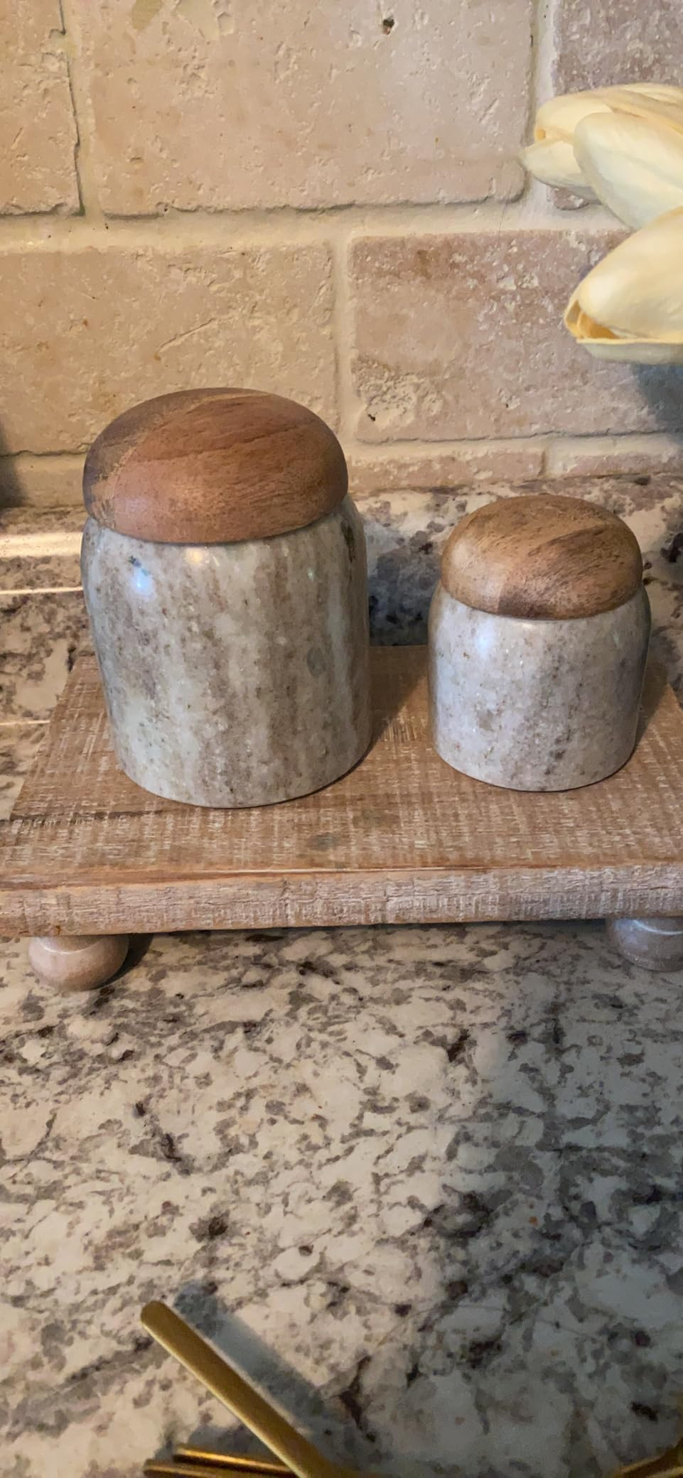 Creative Co-Op Modern Marble Canister with Wood Lid, Natural | Amazon (US)