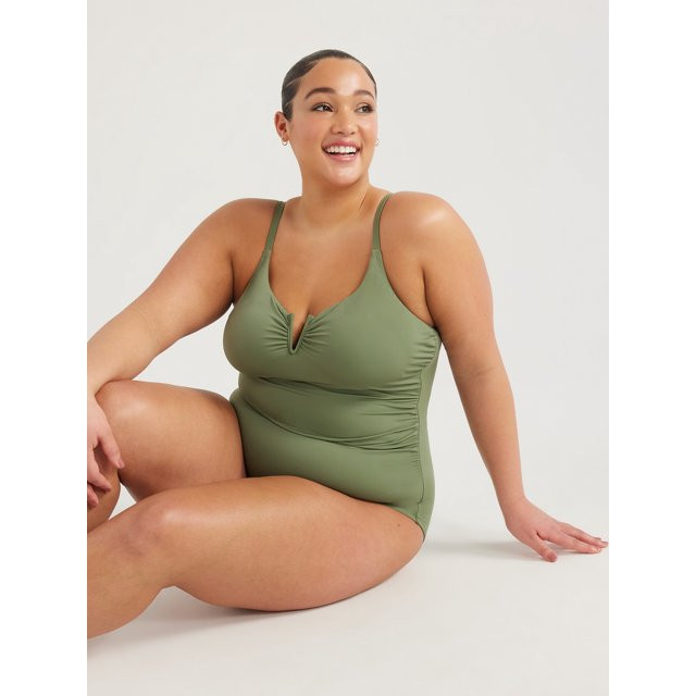 Time and Tru Women's and Women's Plus V Wire One Piece Swimsuit, Sizes XS-3X - Walmart.com | Walmart (US)