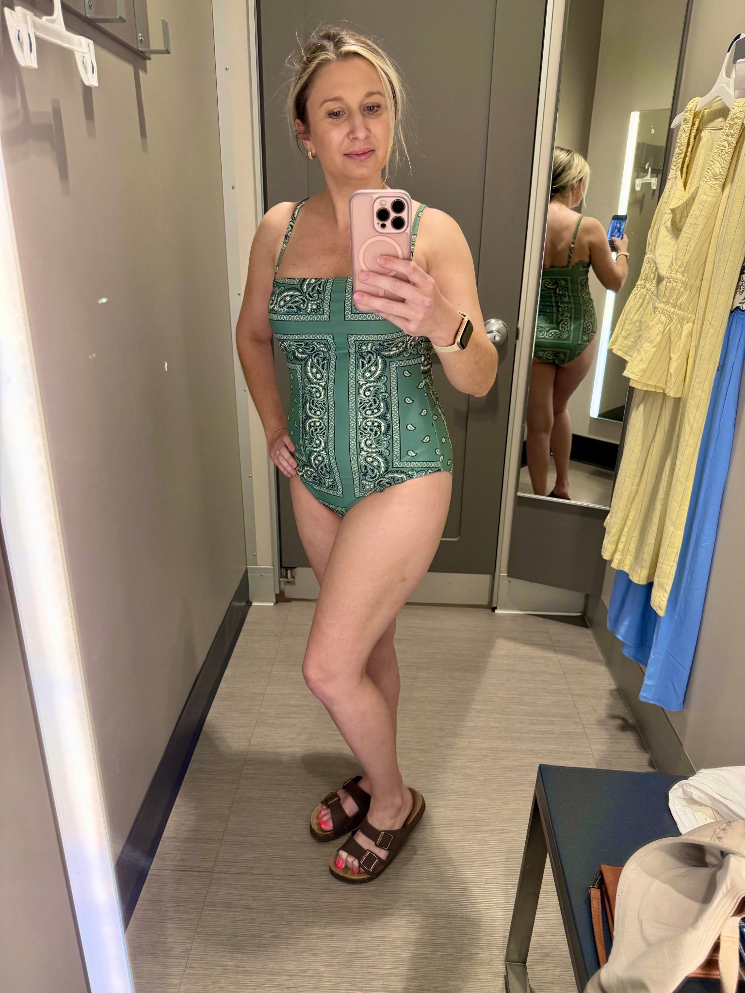 I fell in love with this bandana printed one piece swimsuit at Target! The print hides all of my areas of concern and makes me feel confident after two kids and not enough gym time! Don’t worry, if you’re not a one piece girlie- there’s a bikini option!

#LTKSwim #LTKmomlife