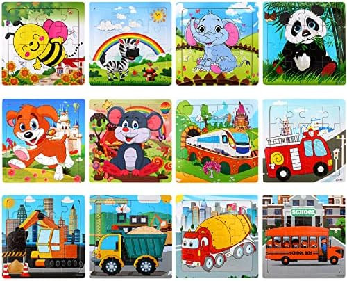 SANNIX 12 Pack Wooden Jigsaw Puzzles for Toddlers 2 3 4 5 Years Old, Party Favors Animals Jigsaw for | Amazon (US)