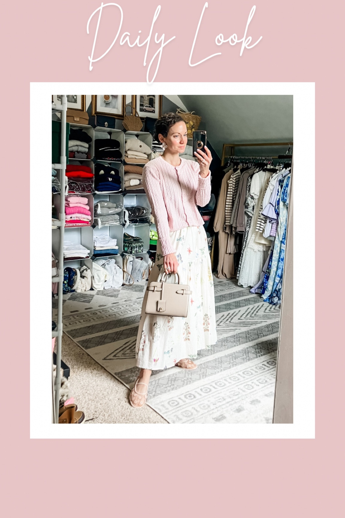 A pink and white cotton outfit for spring!
Pink cropped cable knit cardigan is from a local boutique, linking similar. 
White floral cotton skirt from @Chicwish 
Large floral earrings are old, linking similar. 
Leather handbag from Le Tanneur. 
Pink mesh ballet flats are old from Coach, linking similar. 
Petite outfit. Spring outfit. Preppy outfit. Classic outfit  

#LTKootd #LTKgrwm #LTKdayinmylife