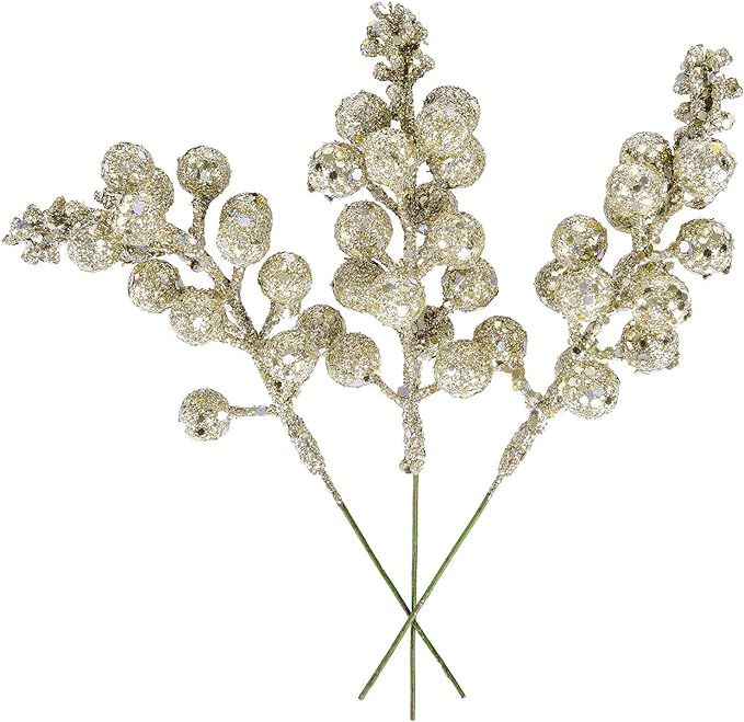 Lvydec 16pcs Christmas Glitter Berries Stems, 7.8" Artificial Christmas Picks for Christmas Tree ... | Amazon (US)