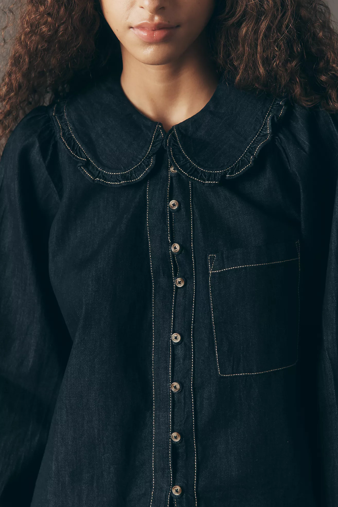 The Keira Denim Long-Sleeve Blouse by Pilcro | Anthropologie (US)