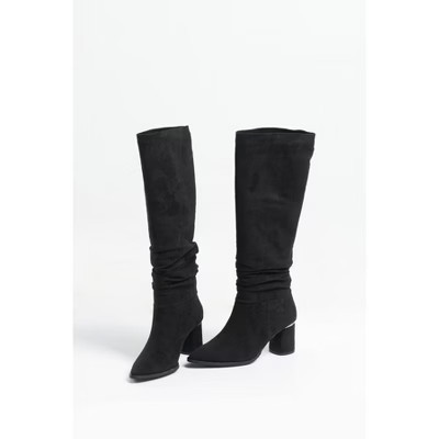 120 - Black Suede Block Heel Knee High Boot (Women) black suede 9 Forever & Always Shoes US | Target