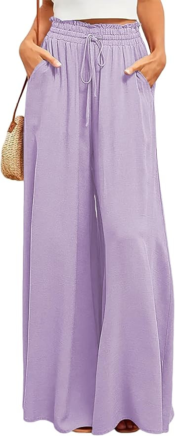 Ulovmi Women's Wide Leg Palazzo Pants High Waisted Flowy Lounge Trousers with Pockets | Amazon (US)
