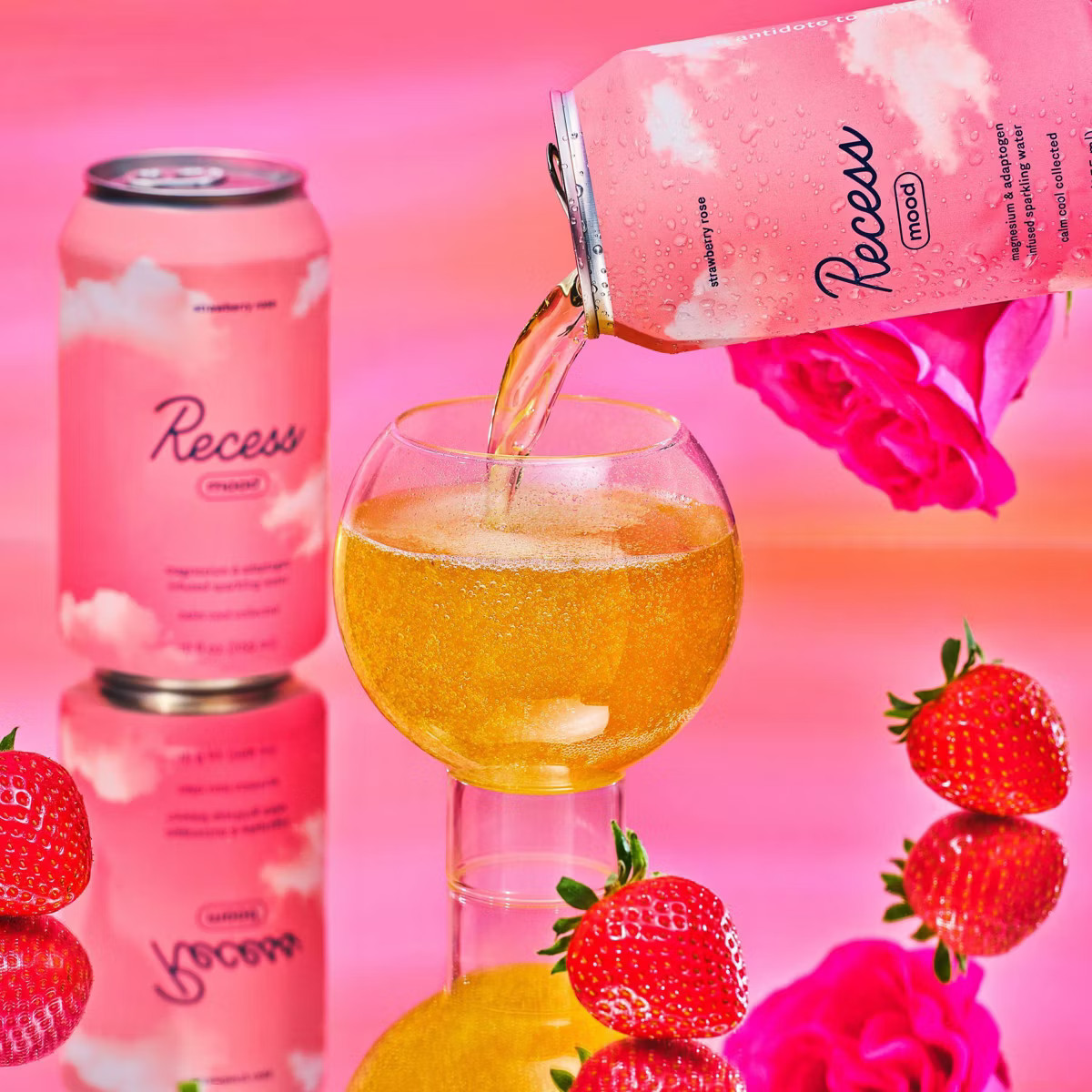 Recess Mood Strawberry Rose Sparkling Water with Magnesium L Threonate - 12 fl oz Can | Target