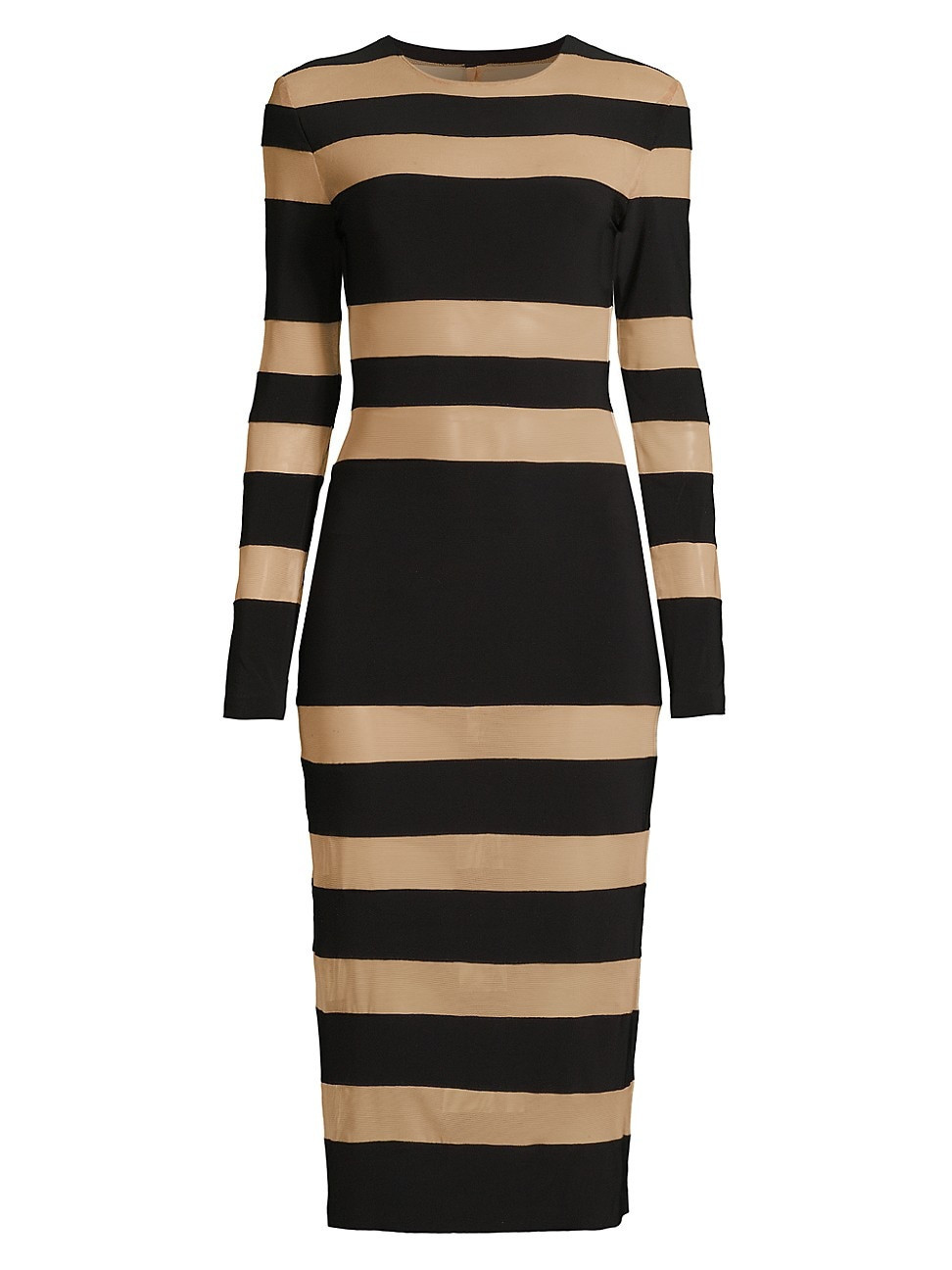 Women's Semi-Sheer Striped Midi-Dress - Black - Size XXS | Saks Fifth Avenue