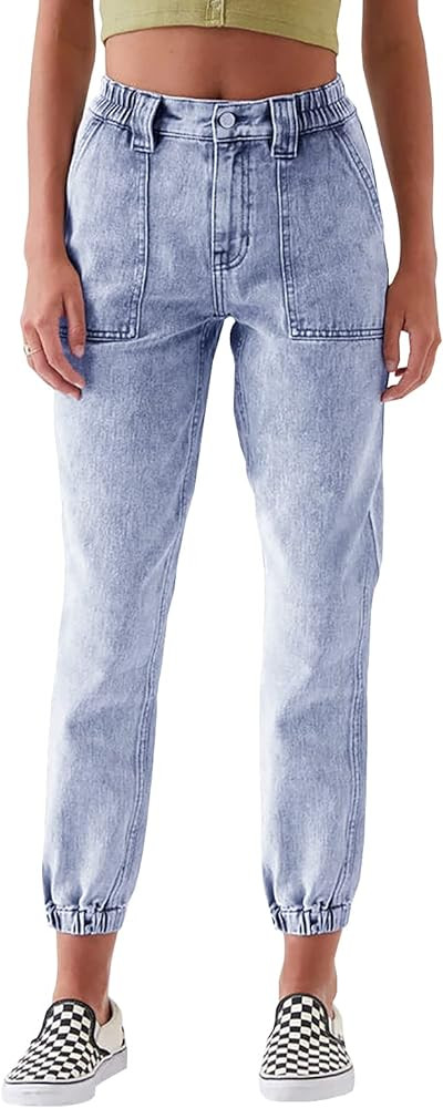 LONGYIDA Jean Joggers for Women High Waisted Pull-On Elastic Waist Stretch Denim Cargo Pants | Amazon (US)