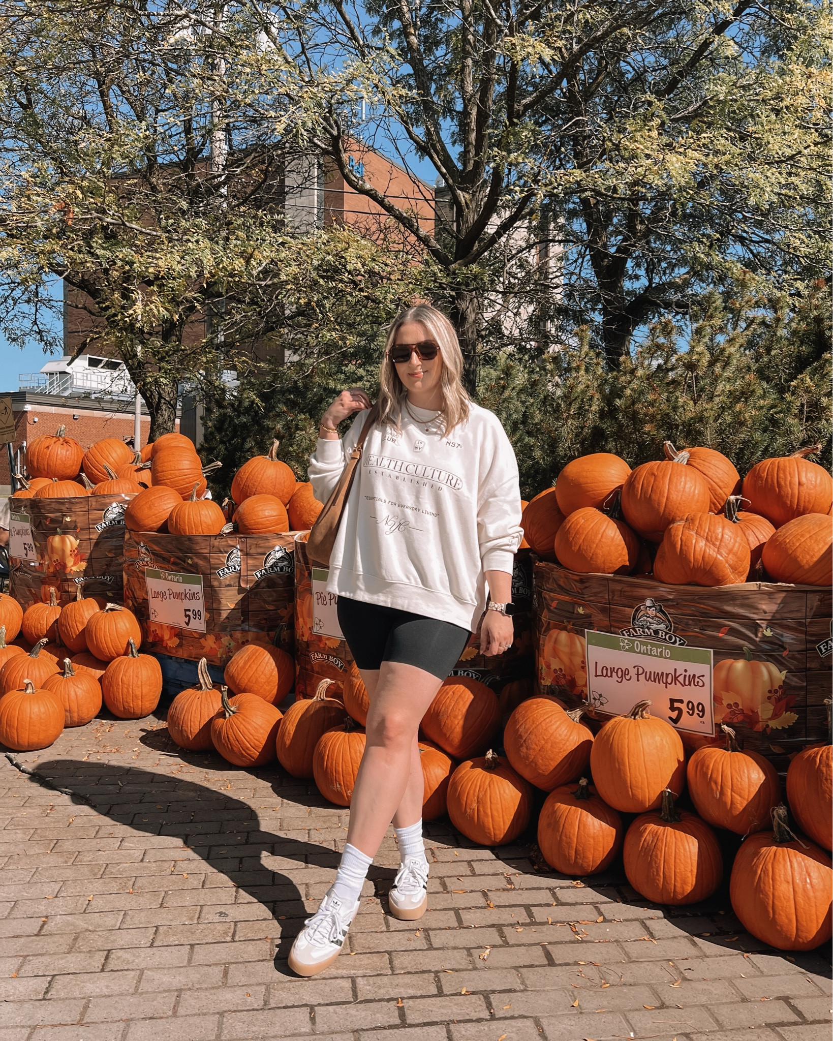 Comfy athleisure outfit - graphic sweatshirt (sized up 2 to XXL for an oversized fit), my fave black biker shorts (TTS, L). My adidas Sambae sneakers are the comfiest shoes I own! I’m usually a 9.5-10 and wear a 9 in these 


#LTKmidsize #LTKautumn #LTKcanada