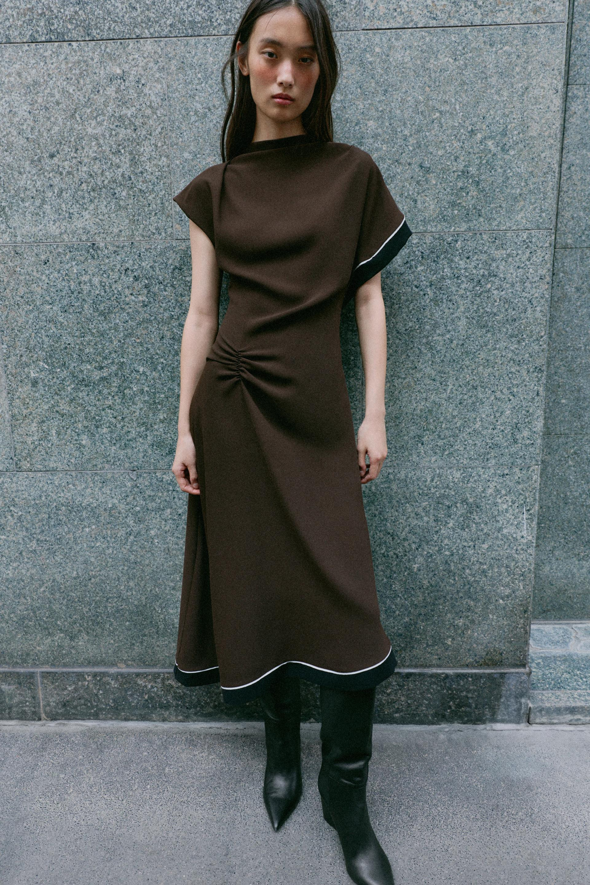 Zara - Plaid Midi Dress - Women - Brown Ecru - Women | Zara US