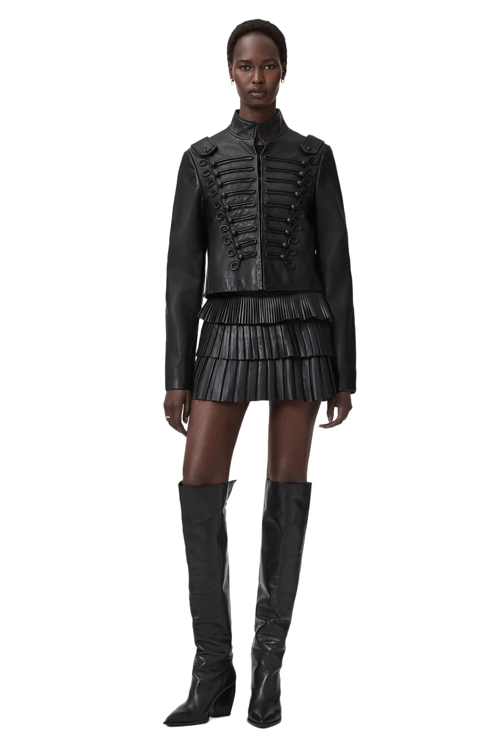 AllSaints Rummy Leather Military Jacket | Nordstrom | Nordstrom