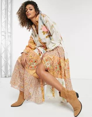 Free People days of ditzies 70s maxi smock dress in floral paisley patchwork | ASOS (Global)