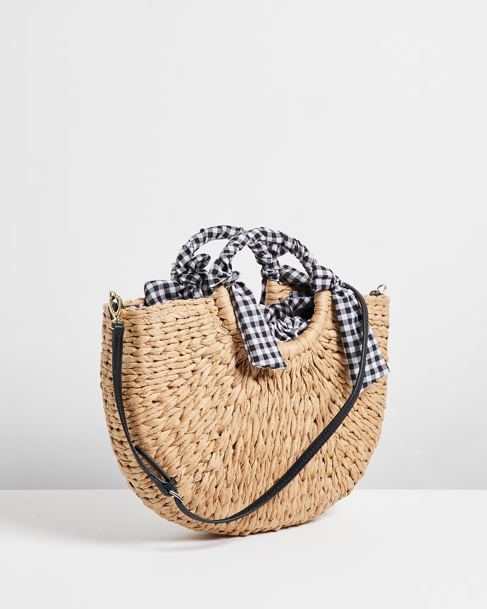 Gingham Check Round Natural Brown Crossbody Bag | Oliver Bonas | Oliver Bonas (Global)
