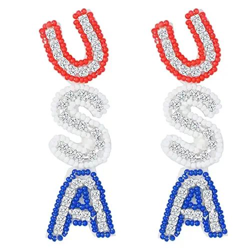 4th of july beaded earrings, USA patriotic earrings for women as independent Day gifts, 4th of ju... | Amazon (US)