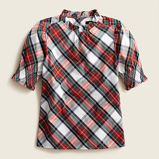 Puff-sleeve top in Snowy Stewart tartan | J. Crew US