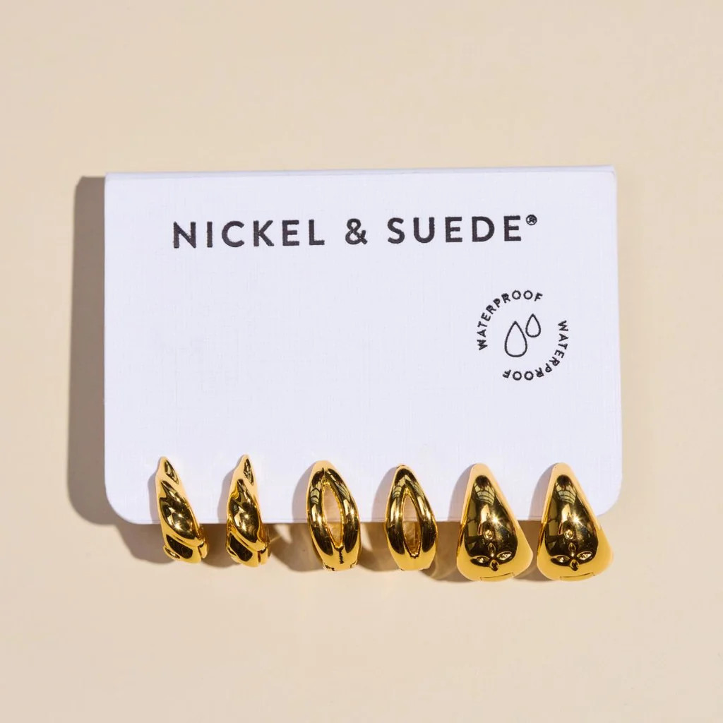 Gold Chunky Huggie Earring Set | Nickel and Suede