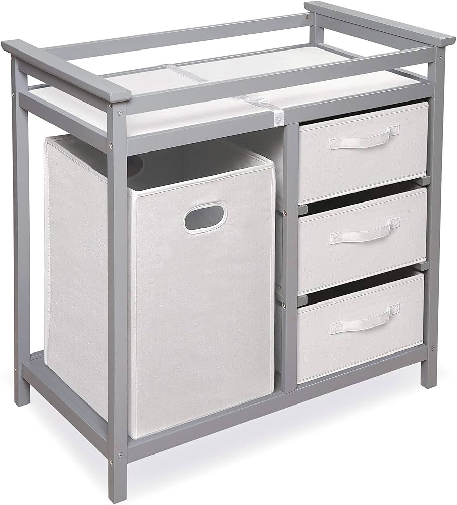 Badger Basket Modern Baby Changing Table with Laundry Hamper, 3 Storage Drawers, and Pad - Cool G... | Amazon (US)