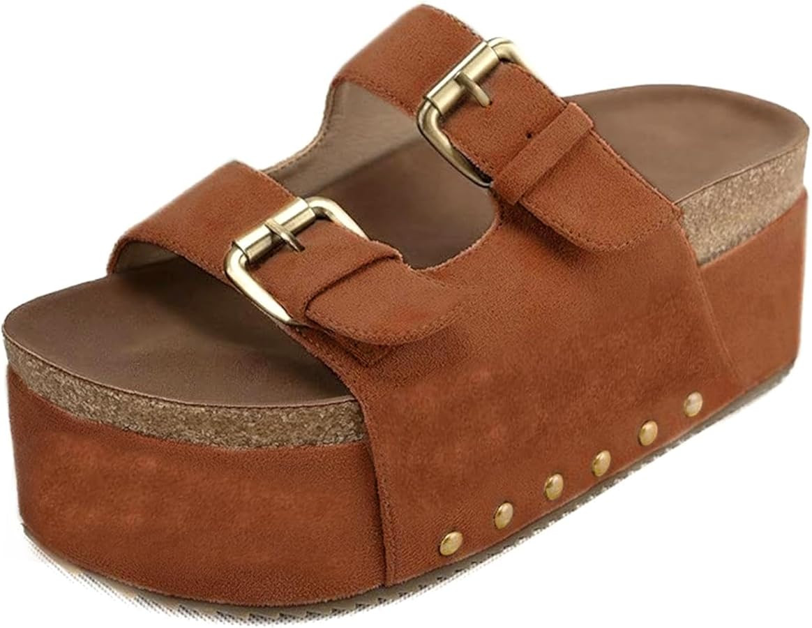 Women Platform Sandals Slip On Women's Comfort Chunky Platform Slides Flat Double Duckle Casual | Amazon (US)