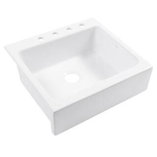 Josephine 26 in. 4-Hole Quick-Fit Drop-In Farmhouse Single Bowl Crisp White Fireclay Kitchen Sink | The Home Depot