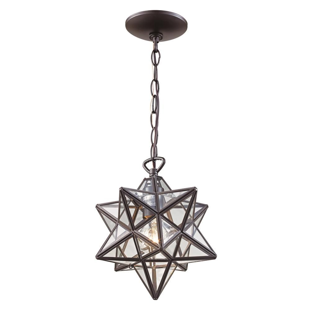 Bel Air Lighting 1 Light Bronze Star Pendant with Clear Glass PND-2108 - The Home Depot | The Home Depot