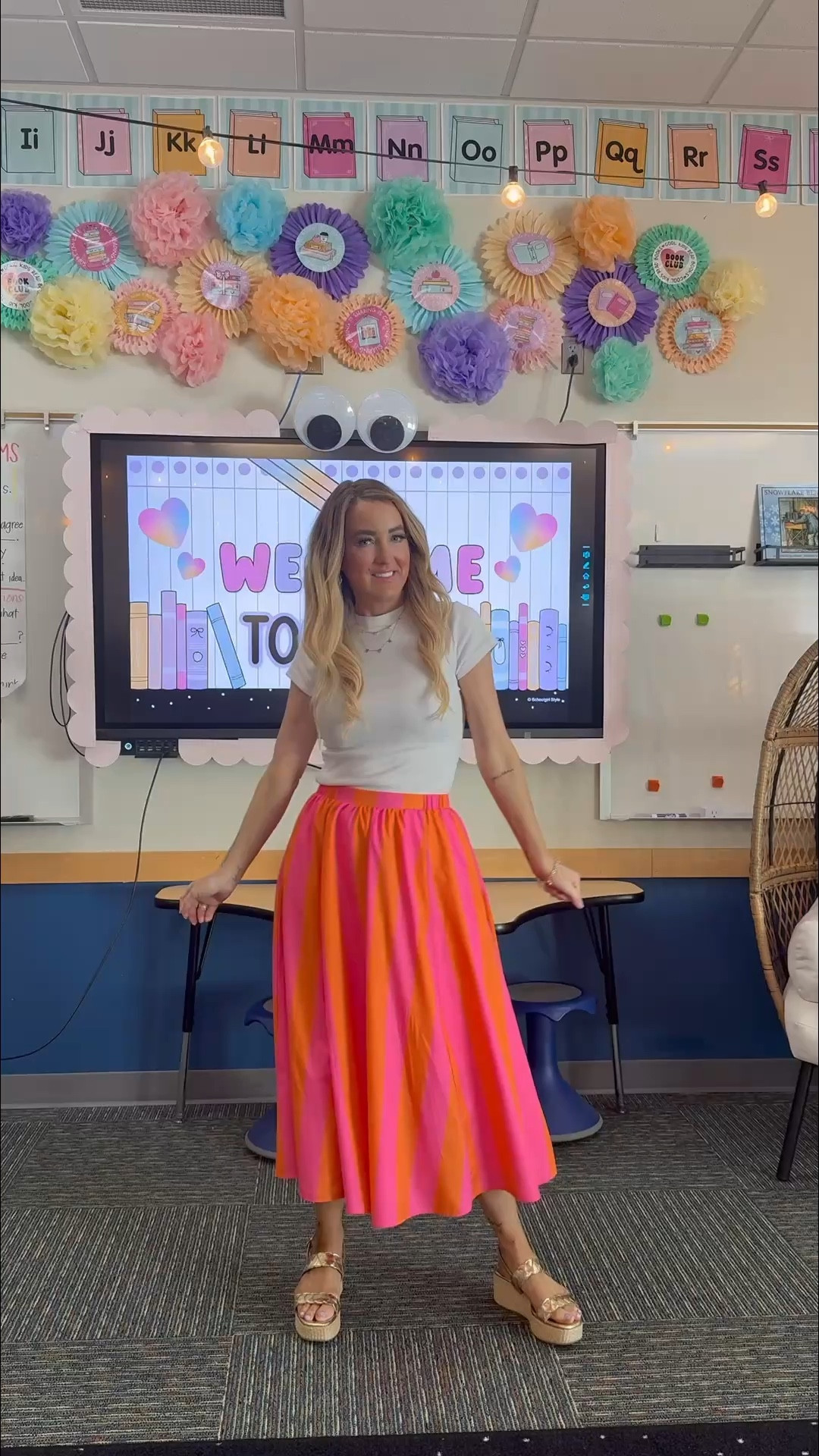 Teacher outfit of the day! 🩷🧡

Pink and orange striped maxi skirt, white tee, gold platform sandals, spring outfit, Easter outfit 

#LTKmomlife #LTKWorkwear #LTKOver40