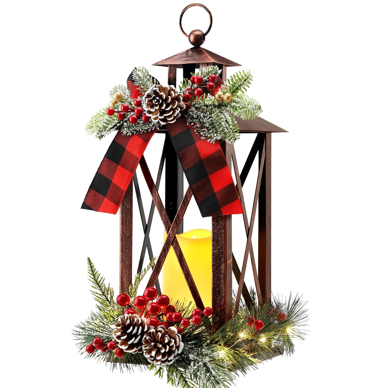 Ayieyill 15" Tall Christmas Lanterns Indoor Outdoor with LED and Ribbon, Hanging Christmas Decort... | Walmart (US)