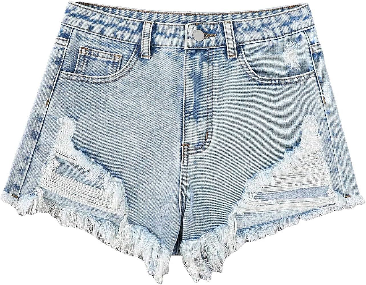 Floerns Girls Ripped Raw Trim Shorts High Waist Straight Leg Denim Shorts | Amazon (US)