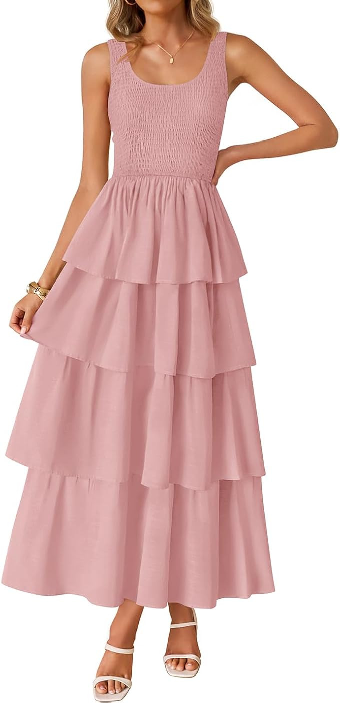 ZESICA Women's 2025 Summer Boho Sleeveless Midi Dress Scoop Neck Ruffle Tiered Layered Swing Long... | Amazon (US)