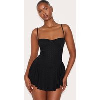 Black Textured Lace Strappy Skort Floaty Romper | PrettyLittleThing US