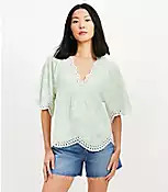 Floral Eyelet V-Neck Blouse | LOFT