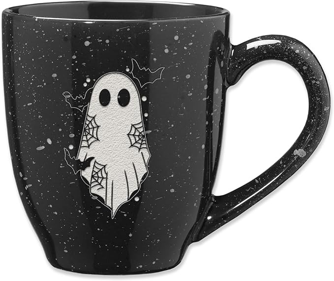 Greater Distance Halloween Ghosty Boy Black 16-Oz Laser Engraved Speckled Ceramic Coffee Mug | Amazon (US)