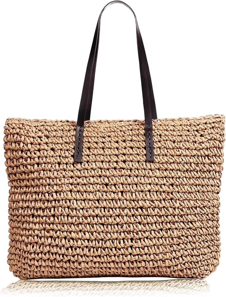 YXILEE Large Straw Bags For Women | Straw Travel Beach Totes Bag M Woven  Summer Tote Handmade Shoulder Bag Handbag