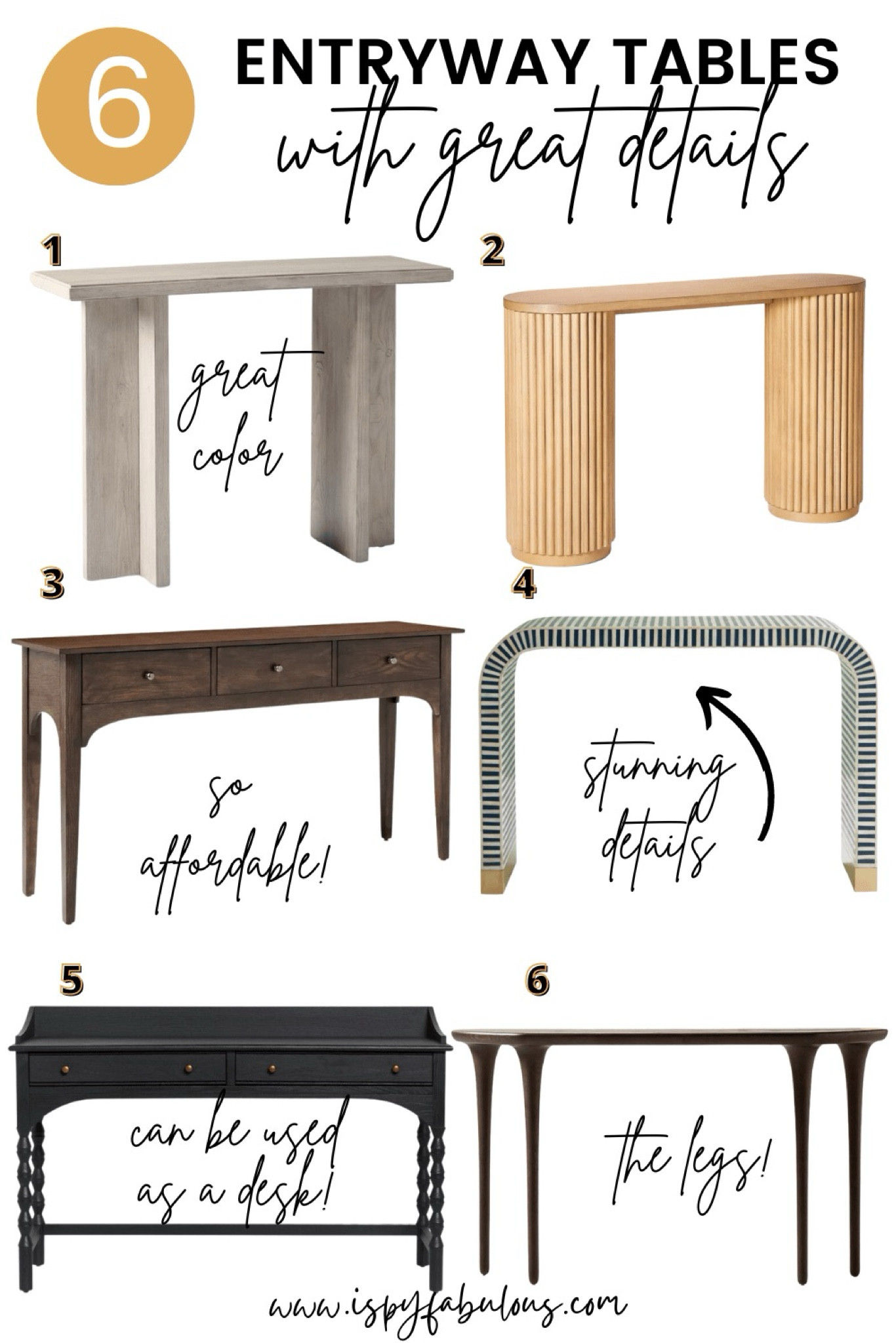 6 gorgeous console tables with incredible details. These are perfect for smaller areas or when you don’t want a ton of baskets or decor near the floor 

#LTKHome #LTKSaleAlert