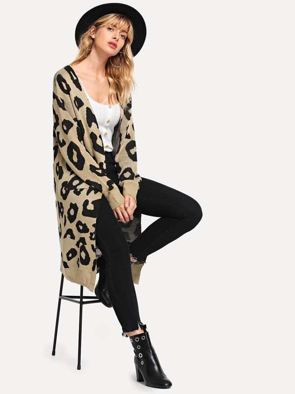 Leopard Open Front Outerwear | SHEIN