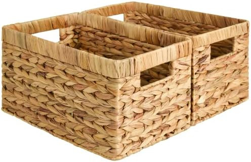 StorageWorks Water Hyacinth Storage Baskets, Rectangular Wicker Baskets with Built-in Handles, Me... | Amazon (US)