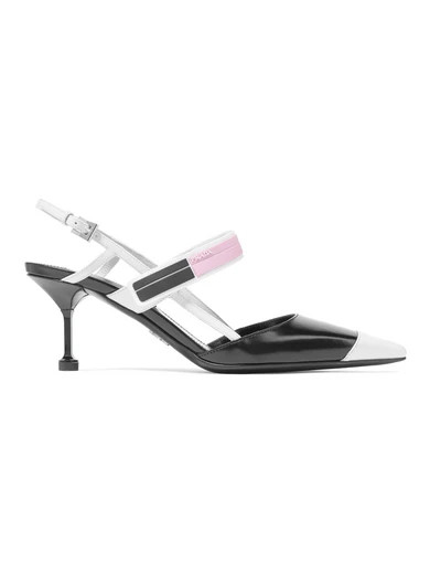 Prada - Logo-print Glossed-leather Slingback Pumps - Black | NET-A-PORTER (UK & EU)