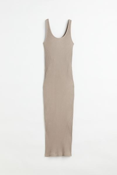 Ribbed bodycon dress - Greige - Ladies | H&M GB | H&M (UK, MY, IN, SG, PH, TW, HK)